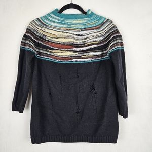 Missoni Distressed Wool Mukticolor Sweater Size US 6 Black/Blue/Brown